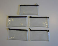 5 Clear Vinyl Zipper Wallets Bank Bag Money Jewelry Pouch Coin Currency Coupons