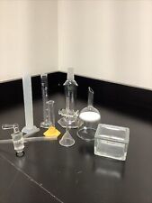 Lot Of 8 Lab Glass Assortment Graduated Cylinders Funnels Box