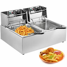 Countertop Electric Deep Fryer Dual Tank Stainless Steel Commercial Restaurant