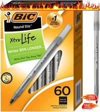 Bic Round Stic Xtra Life Ball Point Pens Medium Point Black Ink 60 Ct Pack