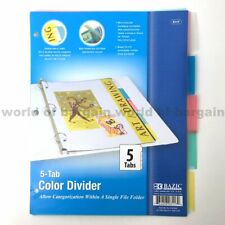 5 Tab Colored Dividers 3 Ring Binder Plastic Film File Folder Inserts Index C077