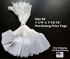 Size 6 Small Blank White Merchandise Price Tags With String Retail Jewelry Strung