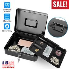 Portable 116in Steel Cash Box With Money Tray Lock 5 Compartment Key Tiered