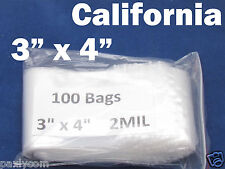 100 3x4 Zip Seal Lock Bags Clear 2mil Poly Bag Reclosable 100 Plastic Baggies