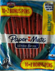 12 - Papermate Ballpoint Stick Pens Red Ink Medium Point 1.0 Mm Paper Mate