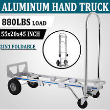 2 In 1 Aluminum Hand Truck Dolly 880lbs Convertible Folding Utility Cart 4 Wheel