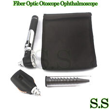 New Fiber Optic Otoscope Ophthalmoscope Examination Led Diagnostic Ent Set Black