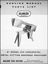 Kalamazoo Model 610 Horizontal Bandsaw Service Amp Parts Manual