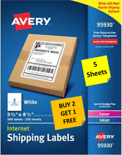 5 Sheets Avery 9593051268126 Half Sheet Shipping Labels Laserinkjet B2g1