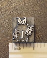 Antique Letterpress Type Cut Shadow Box Ornament 1 With Holly And Birds
