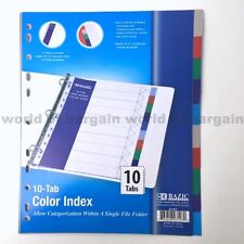 10 Tab Colored Dividers 3 Ring Binder Plastic Film File Folder Inserts Index C76