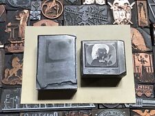 2 Antique Vintage Metal Television Tv Letterpress Print Type Cut Ornament Blocks