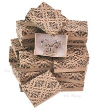 100pc Jewelry Boxes Damask Printed Cotton Filled Jewelry Boxes Kraft Gift Boxes