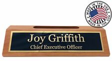 Personalized Business Desk Name Plate With Card Holder Made In Usa Cherry