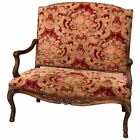 Antique French Victorian Style Tall Back Floral Upholstered Settee