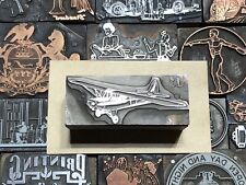 Antique Vtg Wood Metal Airplane Plane Letterpress Print Type Cut Ornament Block