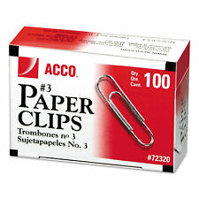 Acco Smooth Economy Paper Clip Metal Wire 3 Silver 100box 10 Boxespack 72320