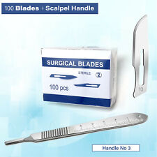 Scalpel Handle 3 Graduated 100 Surgical Sterile Carbon Steel Blades 10