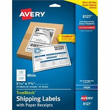 Avery Shipping Labels Inkjet With Receipt 5 116 X 7 58 25 Per Pack 8127 New