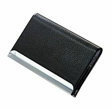 Black Pu Leather Pocket Metal Business Id Credit Card Holder Case Wallet