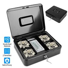 116in Locking Cash Box Money Steel Lock Security Safe Storage Check With Tray
