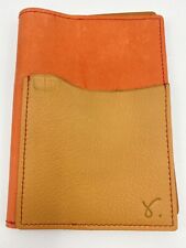Salmon And Tan Sojourner Leather Travelers Notebook With Pocket For Field Notes