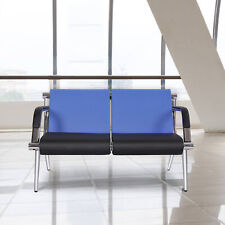 2 Seat Waiting Room Chair Pu Leather Office Reception Airport Bank Bench Blue
