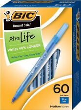 Bic Blue Ink Round Stic Xtra Life Ball Pen Medium Point 10 Mm 60 Ct Pens