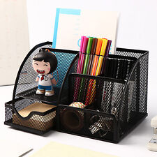 Desk Organizer Pen Pencil Holder Storage Drawer Desktop Office Metal Mesh Black