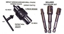 Impact Driver Or Wrench Drill Chuck 12 With 3 Set Hex Drivers Inc