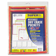 C Line Reusable Dry Erase Pockets 9 X 12 Assorted Neon Colors 10pack 40810