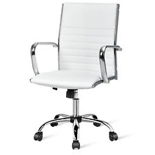 Costway Office Chair Pu Leather High Back Conference Task Chair Witharmrests White