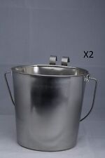 Indipets Heavy Duty Flat Sided Stainless Steel Pail With Hooks 6 Qt 2 Pack