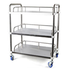 3 Tiers Trolley Stainless Steel Lab Mobile Rolling Serving Cart Locking Wheels