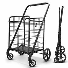 Shopping Cart Upgrade Dense Grid Bottom Folding Cart With 360 Rolling Swivel Wh