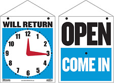 Bazic Open Sign 75x9 Clock Will Return Will Be Back Double Sides Plastic Vi