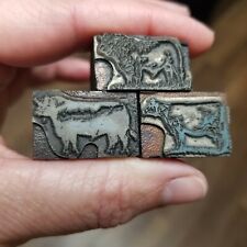 3 Printing Letterpress Printers Blocks Cow Bull