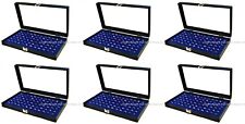 Wholesale Lot Of 6 Glass Top Lid 72 Ring Blue Jewelry Display Box Storage Cases