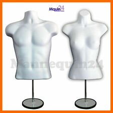 Torso Dress Body Form Mannequin Set Male Amp Female 2 Metal Stands 2 Hangers