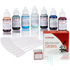 Amscope Vital Living Cell Stain Kit With 72 Microscope Slides Stains Pipettes
