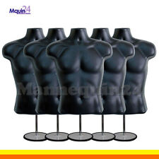 5 Male Torso Mannequin Forms Black With 5 Stands 5 Hanging Hooks Men Clothings