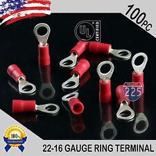 100 Pack 22 16 Gauge 10 Stud Insulated Vinyl Ring Terminals Tin Copper Core Us