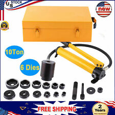 10 Ton Hydraulic Knockout Punch Hand Pump Hole Tool Driver Kit 6 Dies With Case