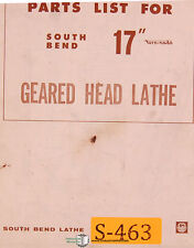 South Bend 17 Turn Nado Geared Head Lathe Parts Manual 1972