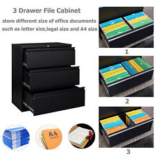 3 Drawers Steel Storage Lateral File Cabinet Lockable Home Office Filing Cabinet