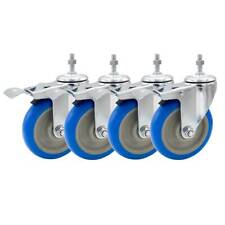 4 Pack 5 Inch Stem Caster Swivel With Front Brake Blue Pu Heavy Duty Caster Wheels