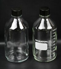 Lot Of 2 Wheaton Glass 1000ml Media Storage Bottle With Screw Cap Indented Side