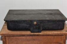 Vintage Heavy Black Metal Cash Box Drawer Safe With Slide Lid And Original Key