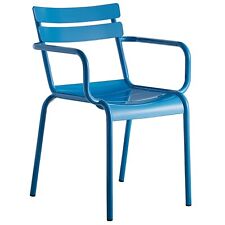 Outdoor Patio Restaurant Arm Chair In Blue Powder Coated Aluminum