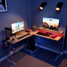 Computer Gaming Desk L Shaped Pc Laptop Table Led Corner Workstation Home Office